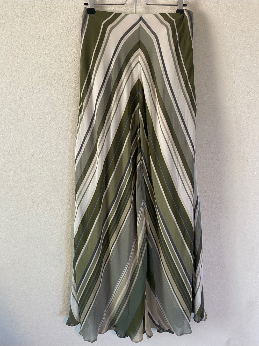 Free People Olive and White Chevron Maxi Skirt